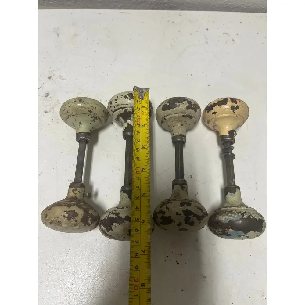 Antique Vintage Set Of 4 Metal Door Knobs Farmhouse Rustic White Decor